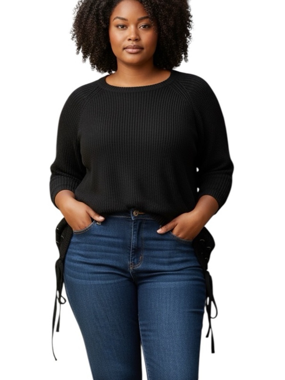 TORRID: Black Crew Neck Sweater with Lace-Up Sides -Size 2/2X